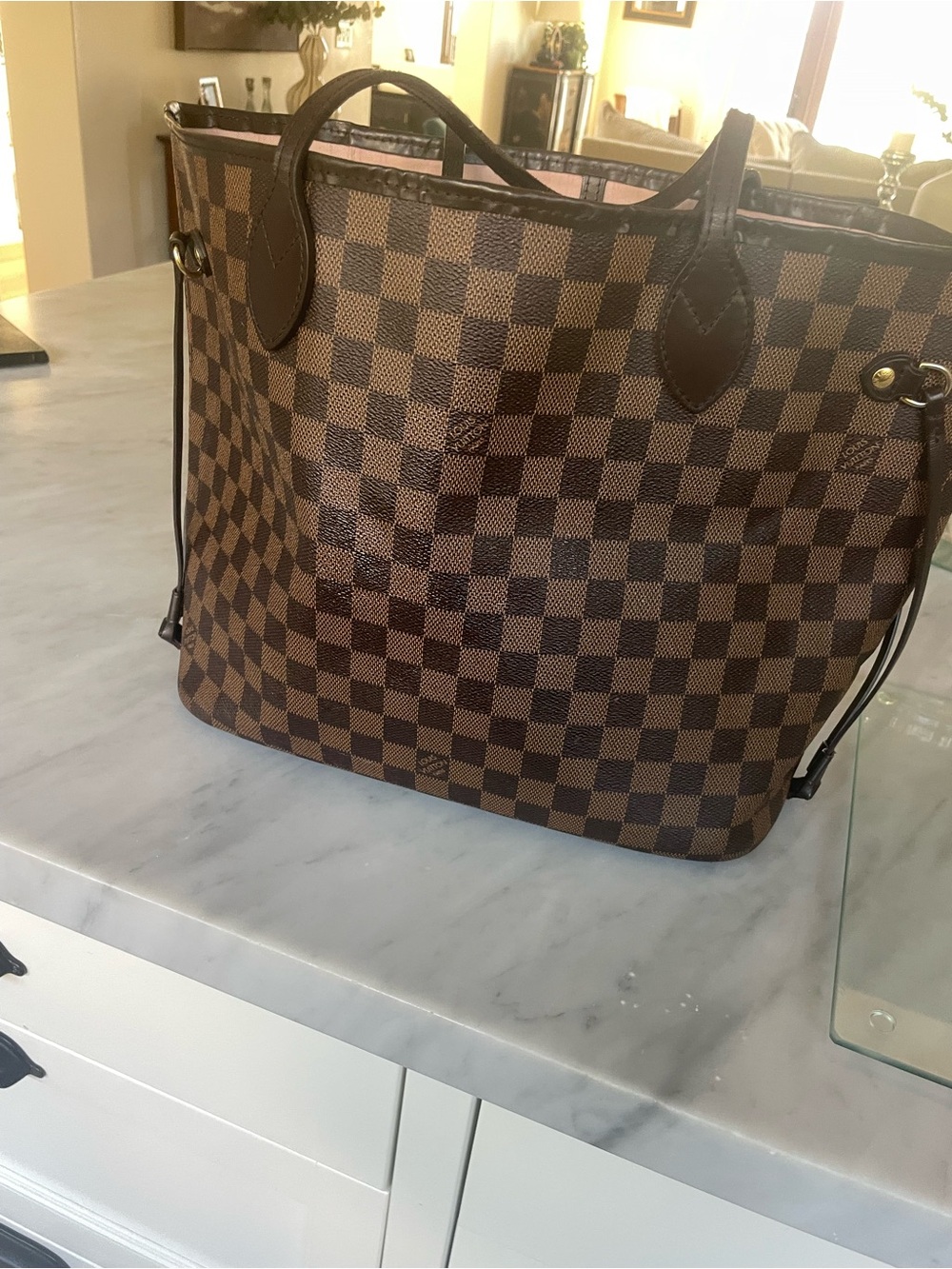🌸authentic Louis Vuitton neverfull mm tote in damier ebene pink ballerine - Picture 5 of 10